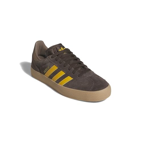 Image of adidas Men's Gazelle ADV Skate Shoes - Dark Brown /Preloved Yellow, Size: 10.0
