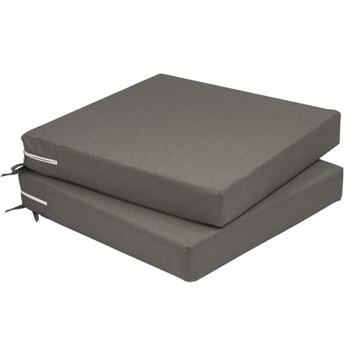 Chair Cushions Set of 2, 50*50*8cm Thick Rattan Garden Waterproof Seat Cushions Pad for Indoor Outdoor Furniture with Ties, Patio Dining Chair Pads with Removable Cover, Memory Foam Mat (Dark Grey)