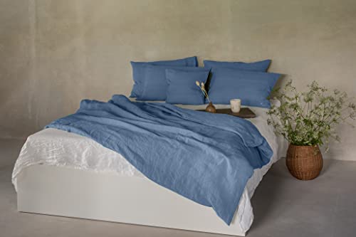 Ger3as Set de Housse de Couette , 100% Lin Lavé Housse de Couette, avec Une Serrure d'hôtel, Stonewashed (Bleu, 200 x 200 cm, 2pcs. 40 x 80 cm) Cover