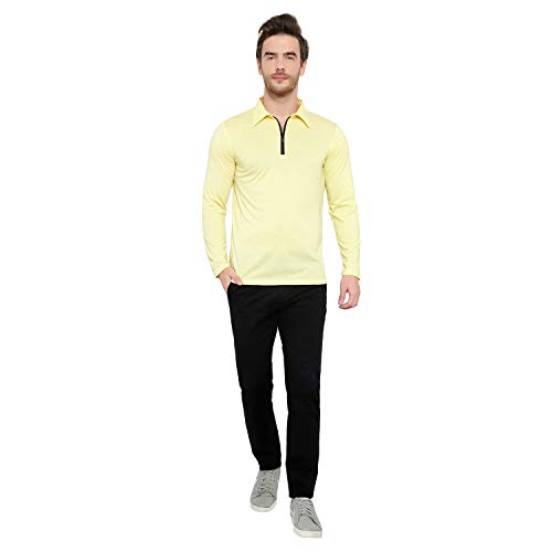 Image of Men's Cotton Blend Full Sleeve Zip Neck Polo T-Shirt (Pack of 1)