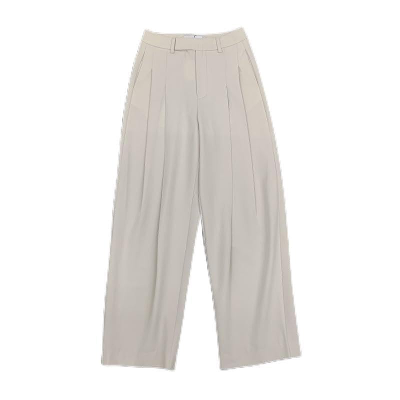 Minimalist Fashion Womens Straight Leg Wide Leg Pants Womens Casual Loose Buckle High Waist Pleated Casual Pants