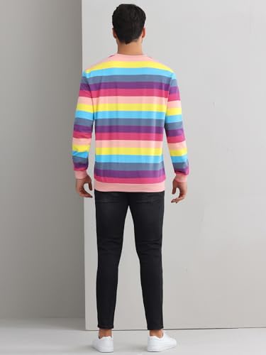 Lars Amadeus Rainbow Stripes Sweatshirt for Men's Crew Neck Multicolor Striped Pullover Sweatshirt3