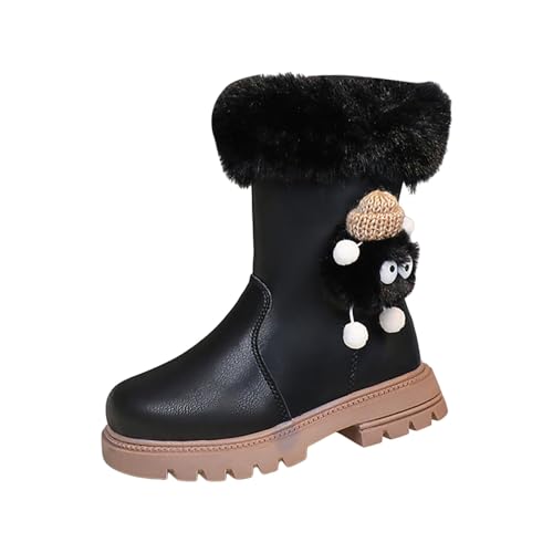 IWIHMIV Girls Riding Boots Pull On Mid Calf Boots with Side Zipper Thick Bottom Non Slip Round Toe Short Booties for Kid