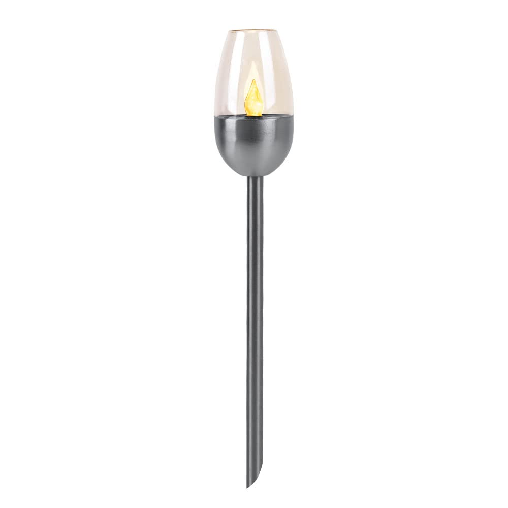Solarleuchte Wegelampe Außenleuchte, Gartenfackel mit Feuereffekt, Terrassenlampe, integrierter Akku, Metall, schwarz, LED, DxH 6x38cm, 5er Set