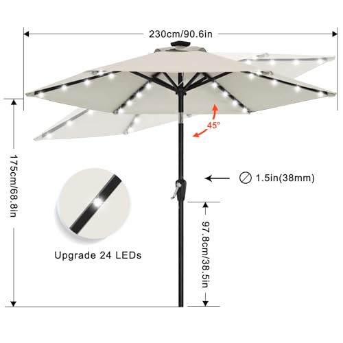Image of ABCCANOPY Durable Solar Led Patio Umbrellas with 32LED Lights 7.5FT (Light Beige)