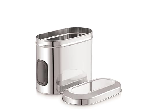 Image of Tosaa Stainless Steel Cover Window Clear Jars for Kitchen Storage Food Spices Canister with Airtight Lid Container Organizer, Tea Coffee & Sugar (2000 Ml)