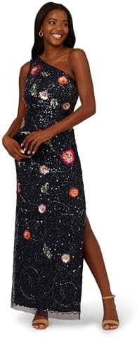 Adrianna Papell Women's One Shoulder Bead Dress
