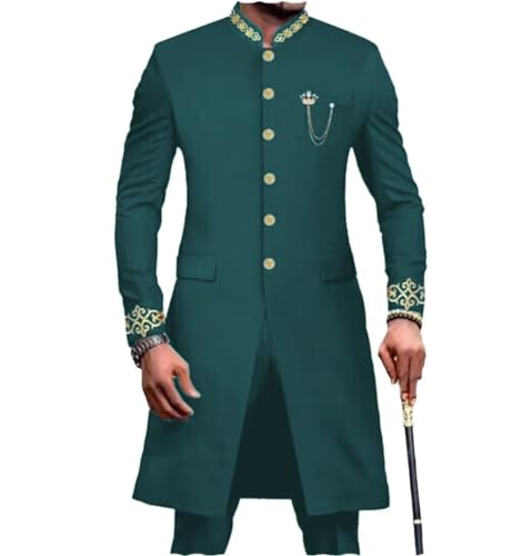 2 Piece Slim Fit Ankara Embroidery Blazer Set African Clothing Men Suit Formal Jacket and Pants Dashiki Outfits Suit