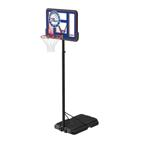 Image of Lifetime NBA Philadelphia 76ers Portable Basketball Hoop, Adjustable Height 7.5-10 Ft, 44 Inch Shatterproof Fusion Backboard, Base with Wheels