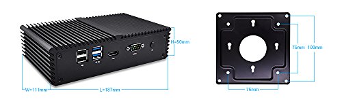 Qotom-Q355G4 Fanless Mini PC Home Server with 4 Ethernet LAN Intel Core i5 5200U Computer (8G RAM + 128G SSD + WiFi)