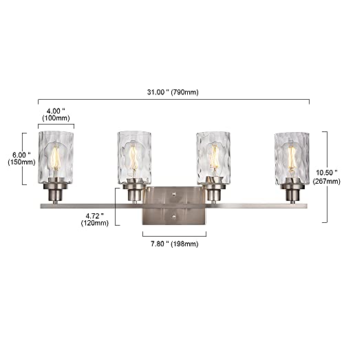 Banato Lighting Vanity Lights for Bathroom 4-Light Wall Mount Light Fixture Brushed Nickel Finished, Bathroom Lights for Mirror Cabinet Dressing Table, Hammered Glass Shade