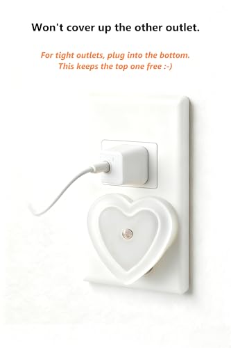 Image of LED Night Lights Plug in(2-Pack), Dusk to Dawn Sensor Auto-On /Off, Heart Shaped Nightlight 0.5W for Bedroom, Bathroom, Kids Room, Hallway, Toilet(Warm White)