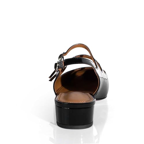 Image of anteikira Women's Round Toe Slingback Flats Closed Toe Double Strap Mary Jane Flats for Women 1 Inch Heel Dress Shoes Low Heel Causal Work Office Pumps for Women Size 5.5-12US