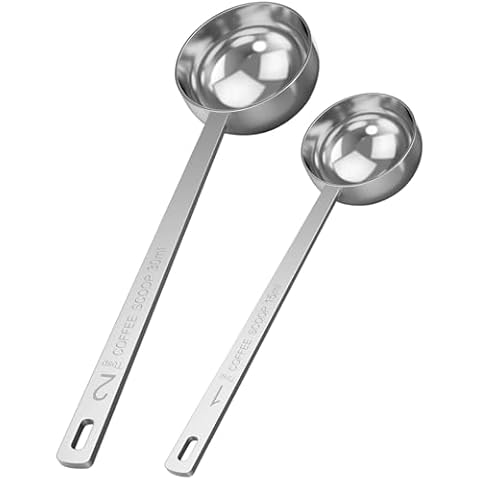 Orblue Premium Coffee Scoop Set - 1 Tbsp (15ml) & 2 Tbsp (30ml) Measuring Tablespoon - Stainless Steel Coffee Measuring Spoon and Scooper with Long Handles - Pack of 2 Cover