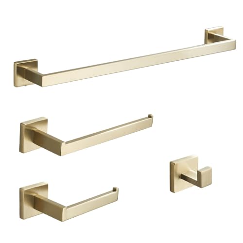 Ensemble de matériel de salle de bain doré brossé en inox avec barres