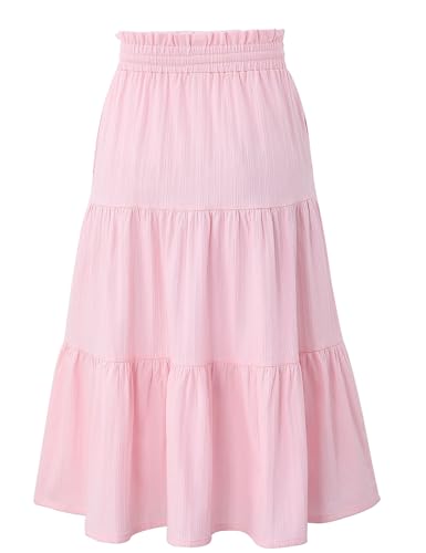 Image of Maxi Skorts Skirt for Girls Button Front High Waisted Long Skirt with Belt Ruffled Skirts with Pocket 3-12Years