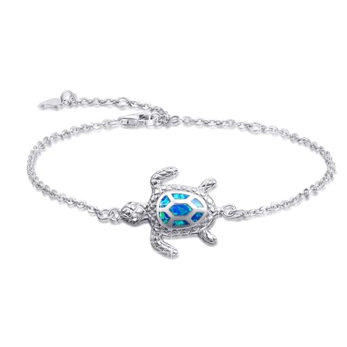 Blue Opal Sea Turtle Bracelet Sterling Silver Bracelets Fine Jewelry For Women Gifts New Version 4 Level Adjustable Bracelet