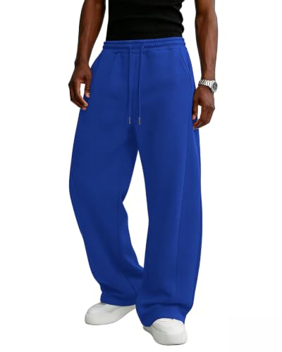 Image of Men's Baggy Sweatpants Cotton Fleece Wide Leg Lounge Sweat Pants Drawstring Waist Jogging Pants with Pockets