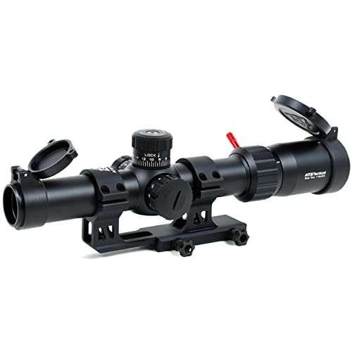 AT3 Tactical 1-6x24 Red Tail Rifle Scope with Mount - 1-6x Magnification - Illuminated BDC Reticle