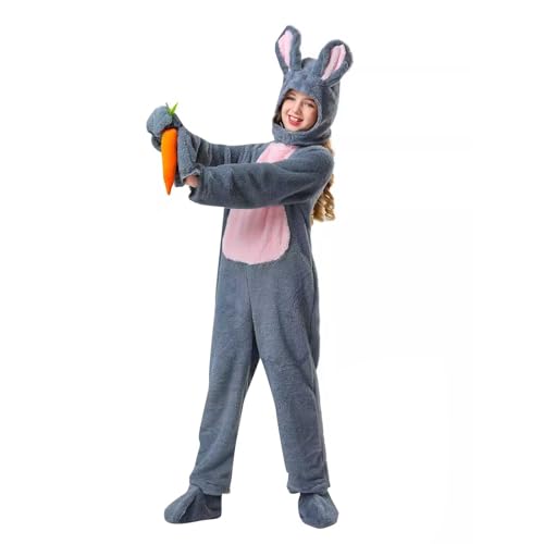 Mono para niña para niños, disfraz de conejito de pascua, forro polar, pelele gris de conejo de una pieza para niños, Navidad, Halloween, cosplay, disfraz de una pieza, disfraz de conejo blanco, gris