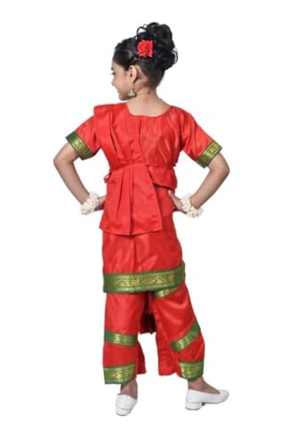 Image of Culture Creation Girls Bharat Natyam Dance Dress | Bharat Natyam Classical Dance Costume for Girls Fancy Outfit Competitions /Annual Functions /School Events