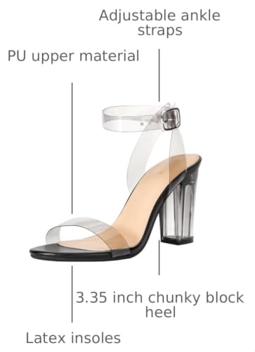 Image of ZriEy Clear Block Sandals Chunky Heels for Women 3.35 Inch Open Toe Adjustable Ankle Strap Pump Sandals for Weddings Parties Daily Wear