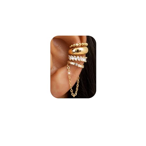 Florideco 4Pcs Ear Cuffs Non-Piercing for Women Dainty 14K Gold Plated Clip On Cartilage Earrings...