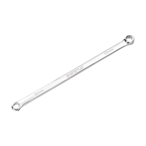 Image of HARFINGTON Double End Box Wrench 8 x 10 mm Metric 12 Point 0 Degree Offset Extra Long Double End Box Ratcheting Wrench CR-V Polished Long Spanner Tools for Repairs