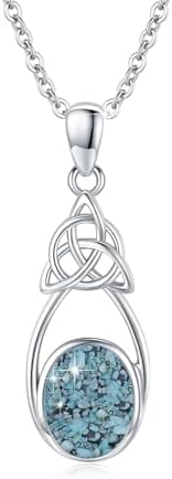 MEDWISE Celtic Oval Moonstone/Abalone Shell/Malachite Necklace for Women 925 Sterling Silver Celtic Knot Necklace Celtic Trinity Teardrop Necklace Irish Jewelry for Women Ladies Wife Birthday Present