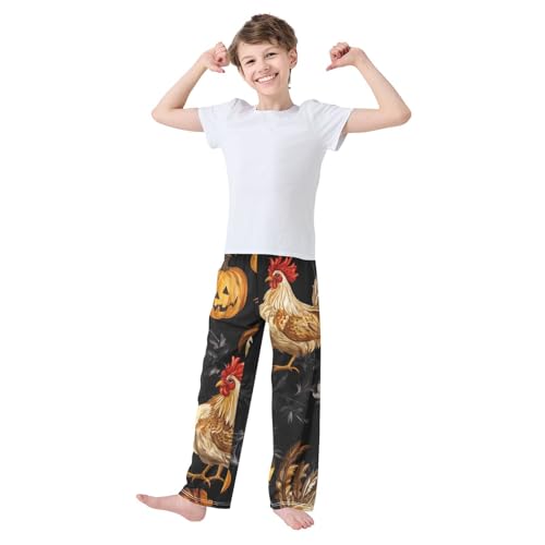 ZZXXB Halloween Rooster Boys Long Pants Soft Trousers Elastic Waist Kids Lounge Bottoms with Pockets S-XL2