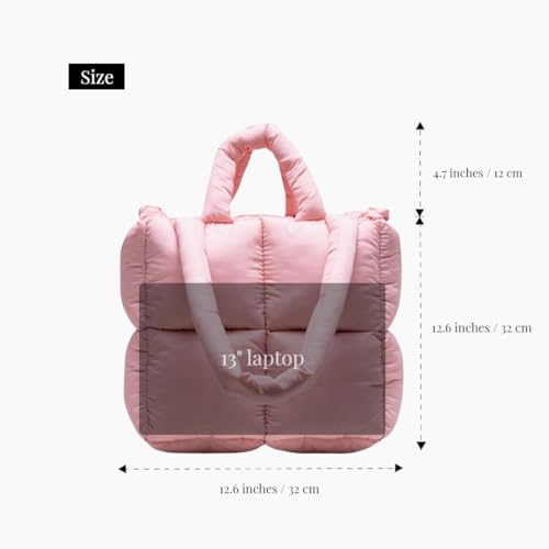 MadGrandeur Puffer Tote Bag Damen Glänzend Gesteppt Reißverschluss Puffy, Daunen Gepolsterte Schultertasche Niedliche Handtasche Ästhetische Handtasche, Z-pink, Large