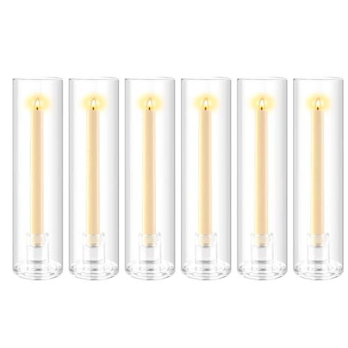 NowDoWin 6pcs Hurricane Glass Candle Holders for Candlesticks,Large Glass Hurricane Candle Holder Bulk,Taper Hurricane Candle Holder with Cover and Heavy Base for Wedding Party Christmas