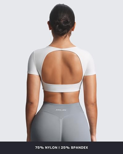 Image of Aoxjox Short Sleeve Crop Tops for Women Clarissa Hollow Back Workout Crop T Shirt Top