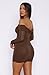 kaimimei Women Sexy Off Shoulder Mesh Bodycon Mini Dress Long Sleeve Sheer Ruched Party Cocktai Dresses Brown L