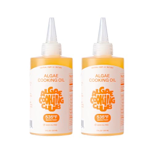 Algae Cooking Club Chef-Grade 100% Algae Cooking Oil 7oz Squeeze Bottles (2 Pack) – High Smoke Point 535°F, Rich in Omega-9, Neutral Buttery Flavor, Seed-Oil Free, Perfect for Searing, Baking & Frying