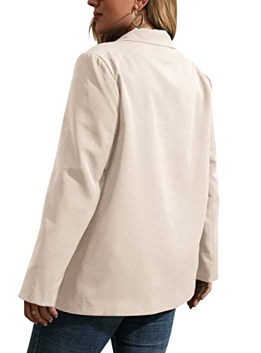 Womens Plus Size Casual Buttons Blazers Long Sleeve Work Office Lapel Blazer Jackets with Pockets 00-Kahki3