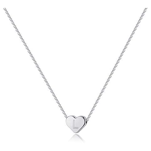 TINGN 14K White Gold Heart Initial Necklace Cover