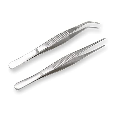 VictorsHome 5-1/2 Inch Stainless Steel Tweezers with Straight and Curved Serrated Tip Multipurpose Forceps for Craft Repairing 2 Pack Cover