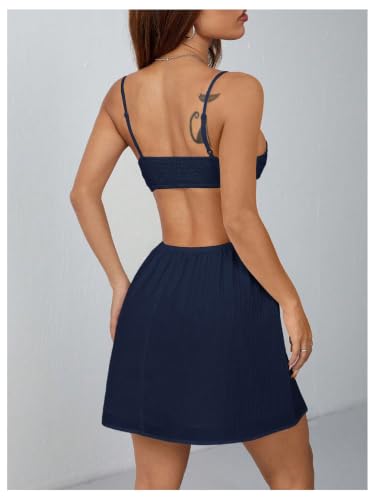 Image of OYOANGLE Women's Cut Out Smocked Sundress Backless Ruffle A Line Cami Dress Flowy Mini Dress