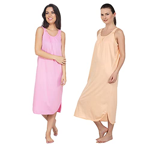 Image of BLAZON Women's Cotton Hosiery Solid Maxi Nighty Slip (Pack of 2) Available Sizes: S, M, L, XL, 2XL, 3XL, 4XL, 5XL