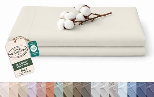 Image of Royale Linen 100% Organic Cotton California King Size Flat Sheet Only - Percale Top Sheets - California King Flat Sheet Sold Separately - 100% Cotton Sand Bed Sheets Only (108 inch x102 inch, Sand)