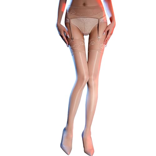 Image of Suspender Pantyhose for Women Shiny Garter Tights Suspender Thigh High Stockings