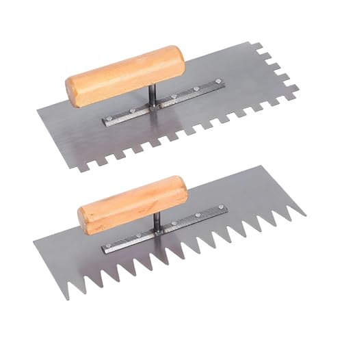 Eiflayn Llana Dentada,2 Piezas Llana para Alisar Paredes Dientes Cuadrados+Dientes Puntiagudos,Llana Albañil de Acero Inoxidable,Llana con Mango Ergonómico,para Trabajos de Alisado de Gran Superficie