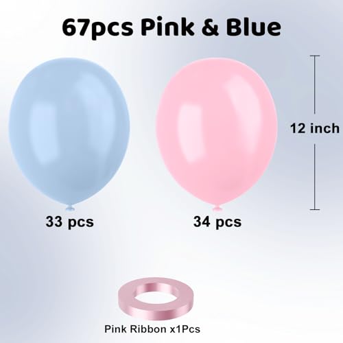 Image of Pink and Blue Latex Balloons, 67 12 Inch Pink Blue Gender Reveal Balloons for Boy or Girl Gender Reveal Decorations Birthday Party Baby Shower Anniversary