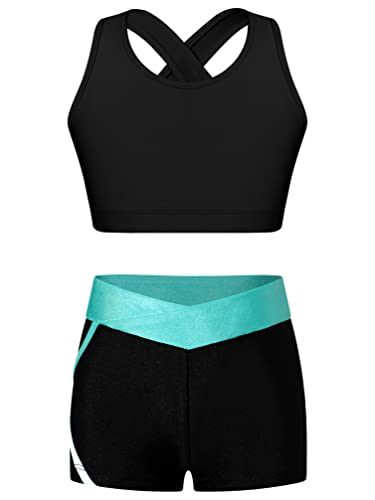 Girl Sport 2 Piece Outfits Sleeveless Crop Tops Booty Shorts Running Training Athletic Clothes Yoga Dancewear