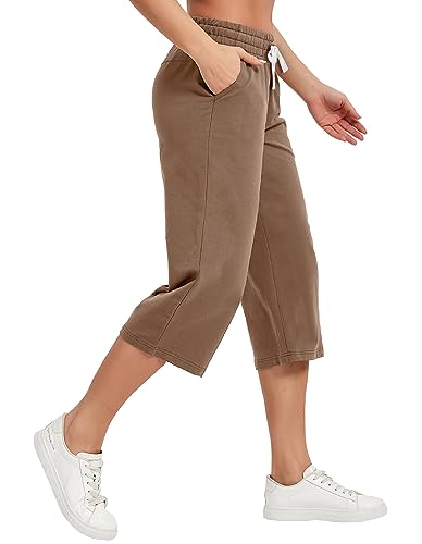 Image of SPECIALMAGIC Women Capri Pants Cotton Yoga Wide Leg Pajama Pants Capris Sweatpants Sports