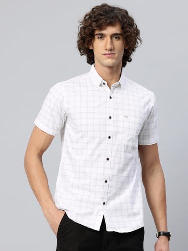 Image of Majestic Man Slim Fit Pure Cotton Half Sleeve Checked Casual Shirt