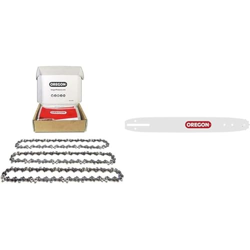 Oregon 3-Pack saw chain and 1 guide bar - 3/8 Low Profile, 0.50 inch (1.3mm), 52 drive links chainsaw chain & 14 Inch (35cm) A041 Mount Bar for Husqvarna, Ryobi, Einhell and more