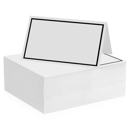 106 Pcs Table Place Cards, White Blank Tent Card Name Cards with Black hot Stamped Border, Wedding Place Card for Weddings Banquets Events Table Setting Party Dinner Reception Seating