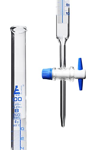 Lab Burette, 100Ml - Schellbach Design For Accurate Miniscus Reading - Class B - 0.2Ml Blue Graduations - Ptfe Stopcock - Borosilicate Glass Buret - Eisco Labs #TOP15